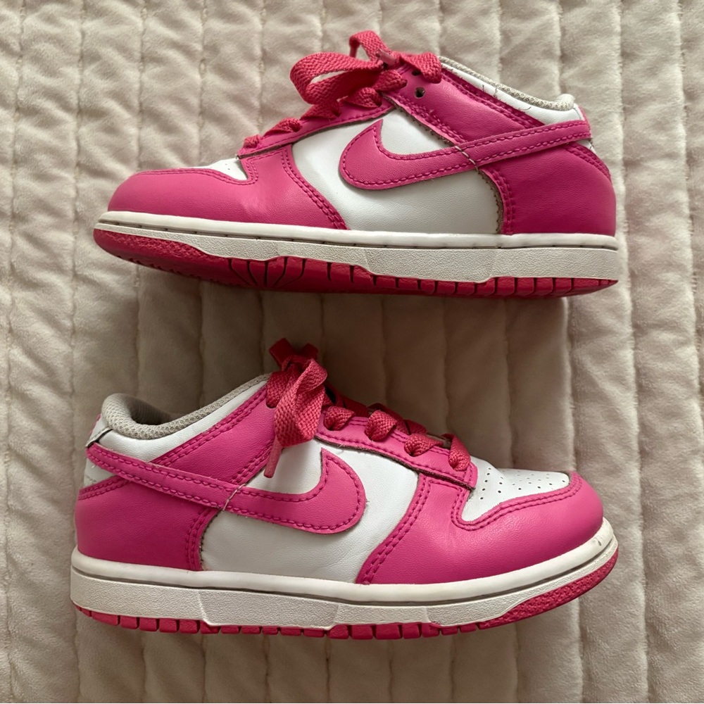 Nike Kids Pink and White Dunk Low Sneakers size 11C